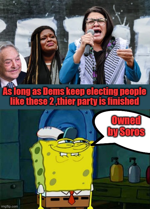 As long as Dems keep electing people like these 2 ,thier party is finished; Owned by Soros | image tagged in memes,don't you squidward | made w/ Imgflip meme maker