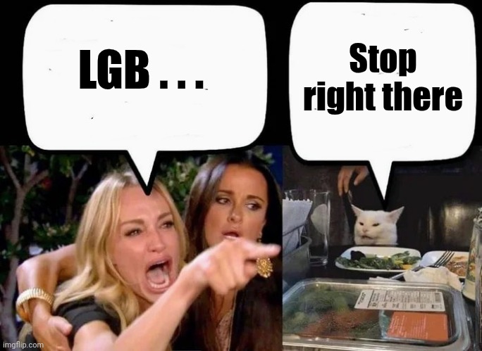 Don't eat the Cat | LGB . . . Stop right there | image tagged in don't eat the cat | made w/ Imgflip meme maker