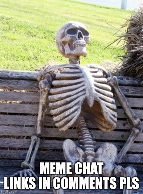 pls guys | MEME CHAT LINKS IN COMMENTS PLS | image tagged in memes,waiting skeleton | made w/ Imgflip meme maker