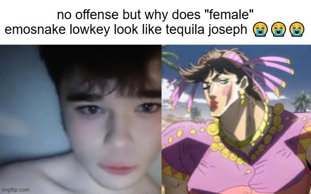 no offense but why does "female" emosnake lowkey look like tequila joseph 😭😭😭 | made w/ Imgflip meme maker