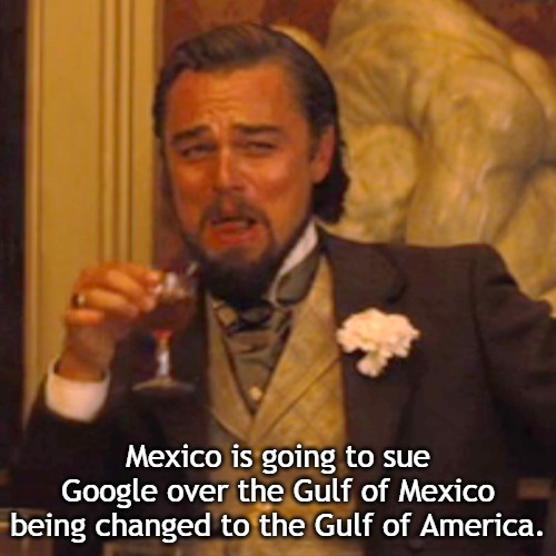 This ought to be good. | Mexico is going to sue Google over the Gulf of Mexico being changed to the Gulf of America. | image tagged in memes,laughing leo,mexico,gulf of america | made w/ Imgflip meme maker