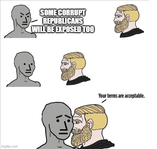 Some corrupt GOP will be found too | SOME CORRUPT REPUBLICANS WILL BE EXPOSED TOO | image tagged in your terms are acceptable | made w/ Imgflip meme maker