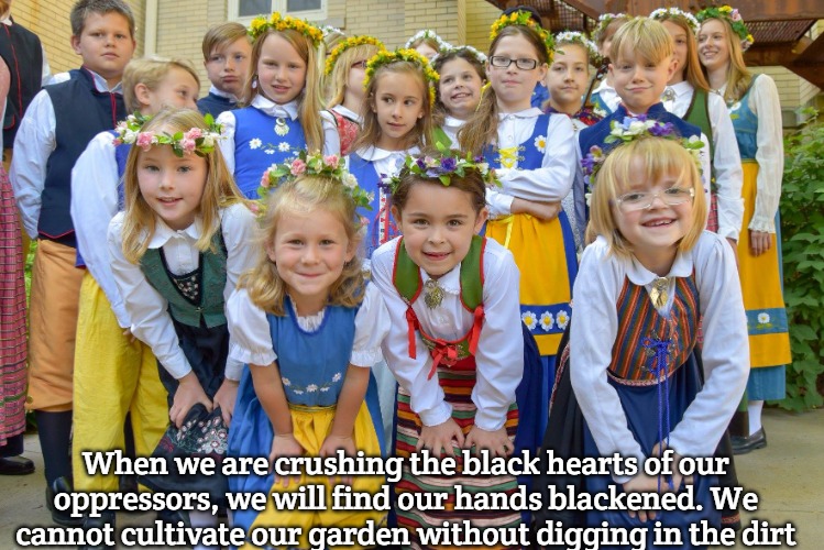 Sweden | When we are crushing the black hearts of our oppressors, we will find our hands blackened. We cannot cultivate our garden without digging in the dirt | image tagged in sweden,slavic | made w/ Imgflip meme maker