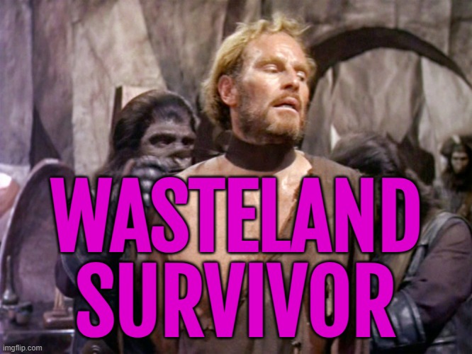 Wasteland Survivor | WASTELAND
SURVIVOR | image tagged in planet of the apes,nuclear war,atomic bomb,world war 3,charlton heston planet of the apes,evolution | made w/ Imgflip meme maker