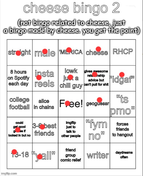 Cheese Bingo 2 | image tagged in cheese bingo 2 | made w/ Imgflip meme maker