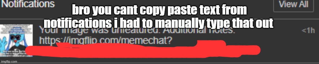 bro you cant copy paste text from notifications i had to manually type that out | made w/ Imgflip meme maker