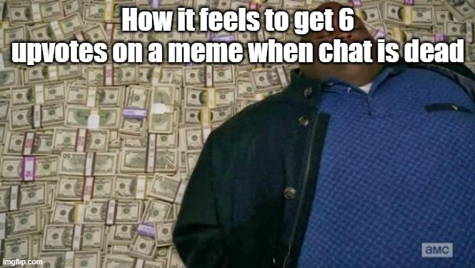 huell money | How it feels to get 6 upvotes on a meme when chat is dead | image tagged in huell money | made w/ Imgflip meme maker