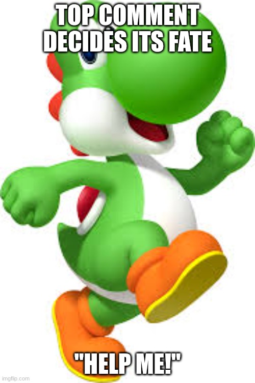 What Will Yoshi's Fate Be? | TOP COMMENT DECIDES ITS FATE; "HELP ME!" | image tagged in yoshi | made w/ Imgflip meme maker