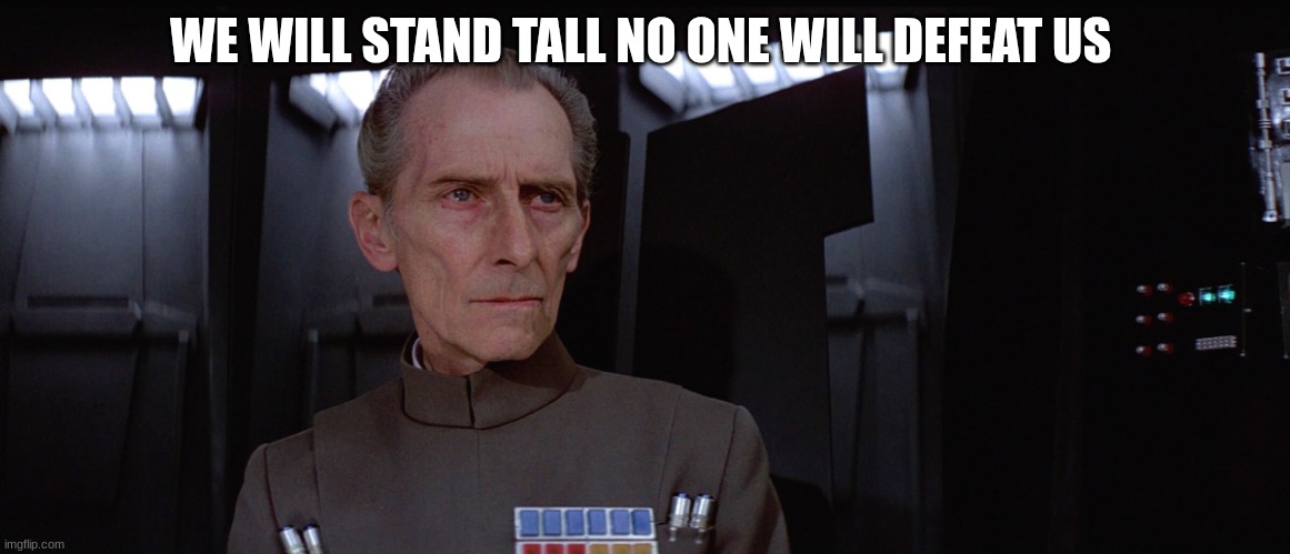 grand moff tarkins | WE WILL STAND TALL NO ONE WILL DEFEAT US | image tagged in grand moff tarkins | made w/ Imgflip meme maker