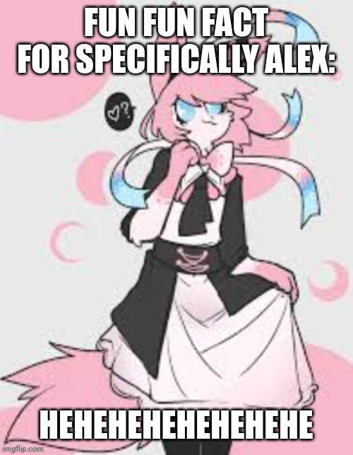 alex_sylveon maid | FUN FUN FACT FOR SPECIFICALLY ALEX:; HEHEHEHEHEHEHEHE | image tagged in alex_sylveon maid | made w/ Imgflip meme maker