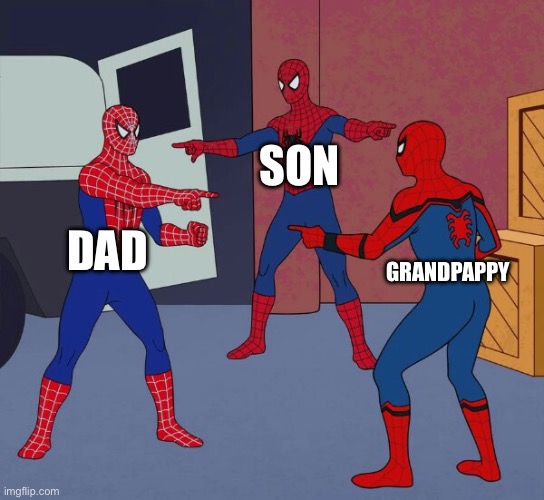 Spider Man Triple | SON; DAD; GRANDPAPPY | image tagged in spider man triple | made w/ Imgflip meme maker