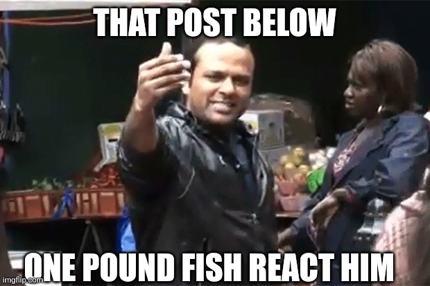 One pound fish | THAT POST BELOW; ONE POUND FISH REACT HIM | image tagged in one pound fish | made w/ Imgflip meme maker