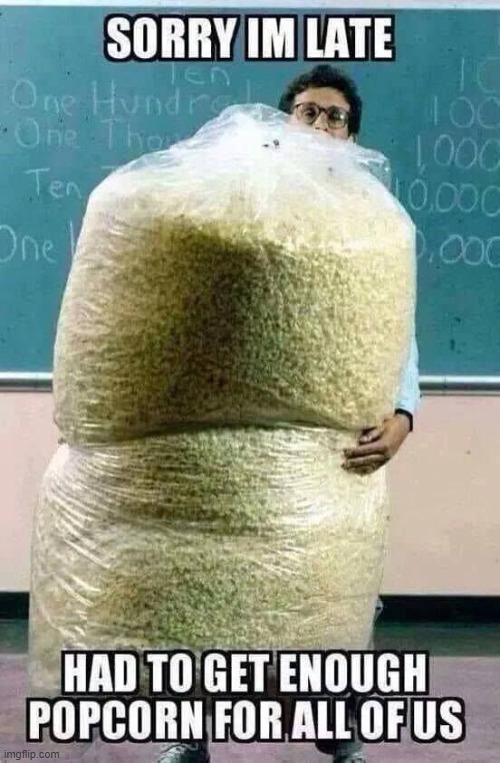 Where do you get a bag this big? | image tagged in vince vance,popcorn,gigantic,memes,sorry,late | made w/ Imgflip meme maker