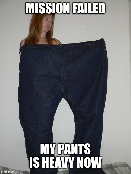 big pants | MISSION FAILED MY PANTS IS HEAVY NOW | image tagged in big pants | made w/ Imgflip meme maker