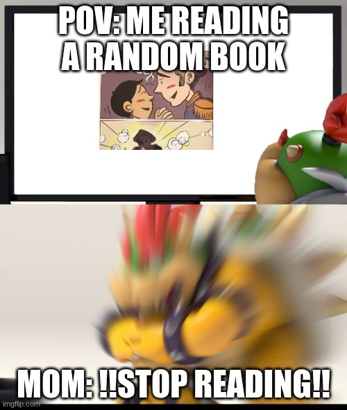 Bowser and Bowser Jr. NSFW | POV: ME READING A RANDOM BOOK; MOM: !!STOP READING!! | image tagged in bowser and bowser jr nsfw | made w/ Imgflip meme maker