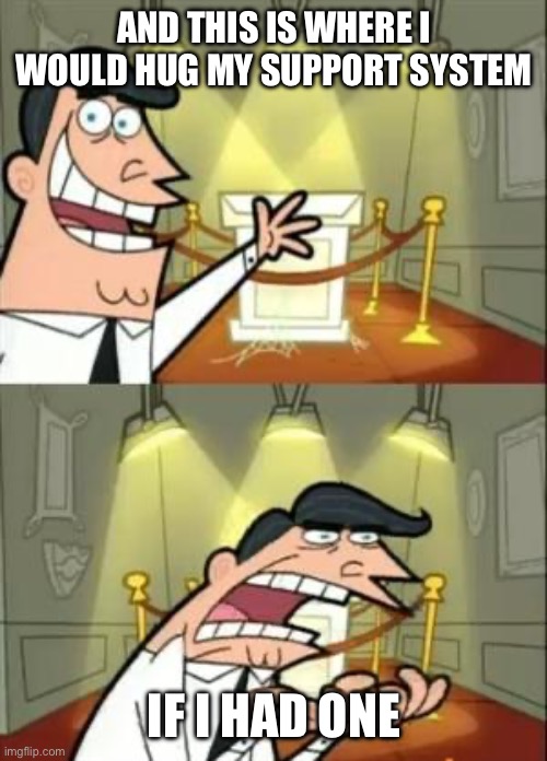 This Is Where I'd Put My Trophy If I Had One Meme | AND THIS IS WHERE I WOULD HUG MY SUPPORT SYSTEM; IF I HAD ONE | image tagged in memes,this is where i'd put my trophy if i had one | made w/ Imgflip meme maker