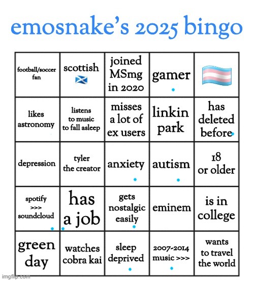 toenails | image tagged in emosnake's 2025 bingo | made w/ Imgflip meme maker