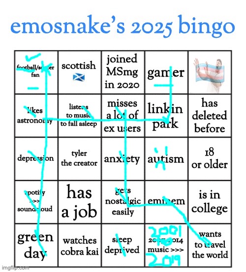 emosnake's 2025 bingo | image tagged in emosnake's 2025 bingo | made w/ Imgflip meme maker