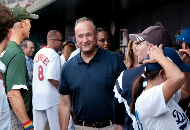 Doug Emhoff at baseball Blank Meme Template