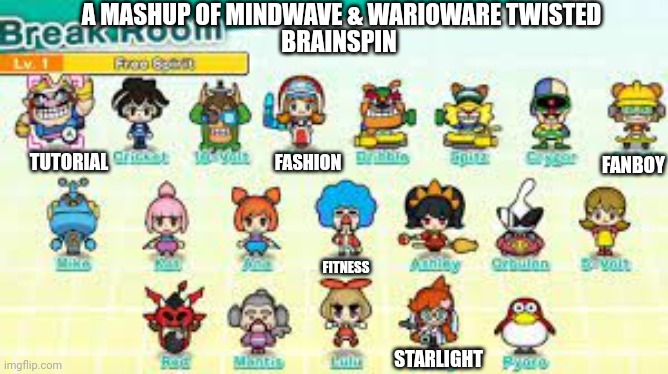 BrainSpin | A MASHUP OF MINDWAVE & WARIOWARE TWISTED; BRAINSPIN; FANBOY; TUTORIAL; FASHION; FITNESS; STARLIGHT | image tagged in warioware,asthma,mindwave | made w/ Imgflip meme maker