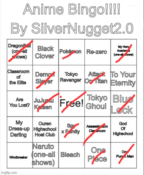 I got a bingo | image tagged in anime bingo | made w/ Imgflip meme maker