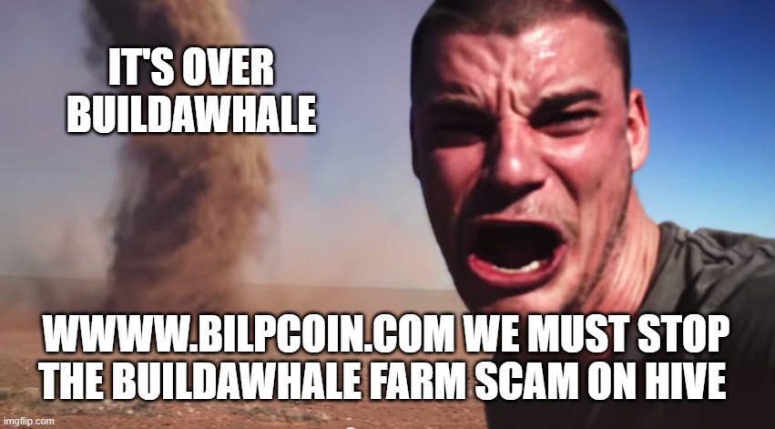 Here it comes | IT'S OVER BUILDAWHALE; WWWW.BILPCOIN.COM WE MUST STOP THE BUILDAWHALE FARM SCAM ON HIVE | image tagged in here it comes | made w/ Imgflip meme maker