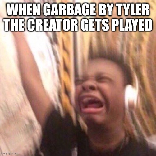 kid listening to music screaming with headset | WHEN GARBAGE BY TYLER THE CREATOR GETS PLAYED | image tagged in kid listening to music screaming with headset | made w/ Imgflip meme maker