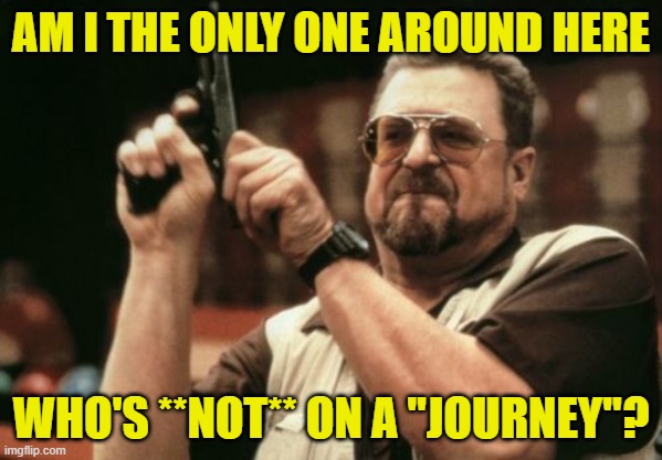 Life's a Journey, not a Destination | AM I THE ONLY ONE AROUND HERE; WHO'S **NOT** ON A "JOURNEY"? | image tagged in memes,am i the only one around here,journey,destination | made w/ Imgflip meme maker