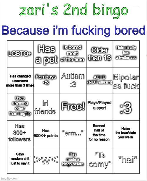 High Quality zari's 2nd bingo Blank Meme Template