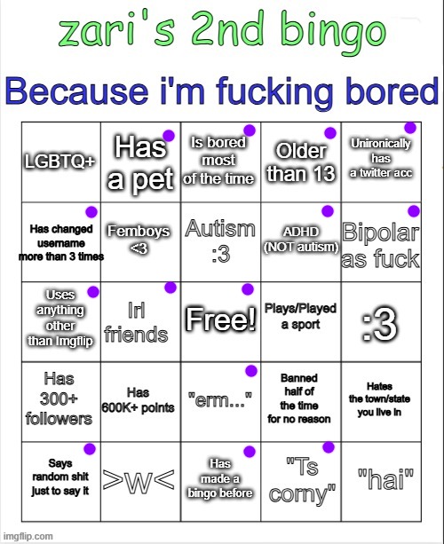 zari's 2nd bingo | image tagged in zari's 2nd bingo | made w/ Imgflip meme maker