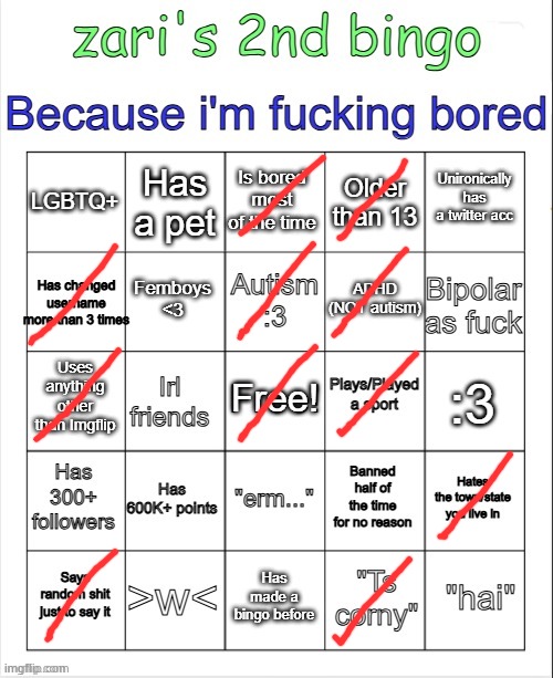 zari's 2nd bingo | image tagged in zari's 2nd bingo | made w/ Imgflip meme maker