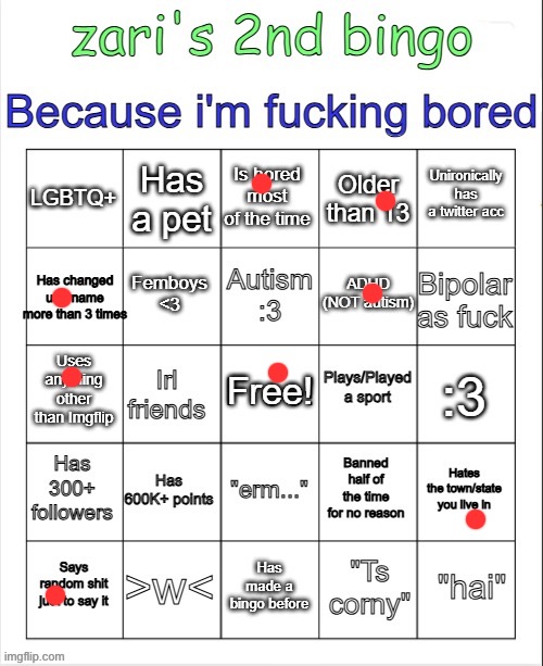 zari's 2nd bingo | image tagged in zari's 2nd bingo | made w/ Imgflip meme maker