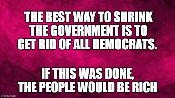 get rid of the democrats | THE BEST WAY TO SHRINK THE GOVERNMENT IS TO GET RID OF ALL DEMOCRATS. IF THIS WAS DONE, THE PEOPLE WOULD BE RICH | made w/ Imgflip meme maker