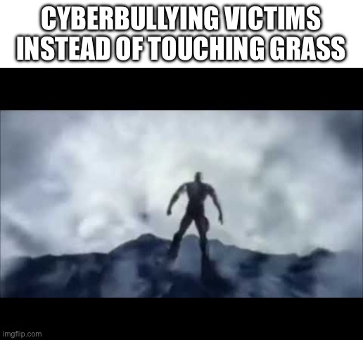 Modern problems require modern solutions | CYBERBULLYING VICTIMS INSTEAD OF TOUCHING GRASS | image tagged in kratos falling,cyberbullying,victim,touch grass,modern problems require modern solutions | made w/ Imgflip meme maker