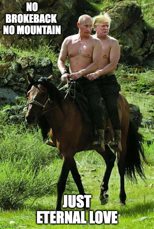 Love eternal | NO BROKEBACK  NO MOUNTAIN; JUST ETERNAL LOVE | image tagged in trump putin | made w/ Imgflip meme maker