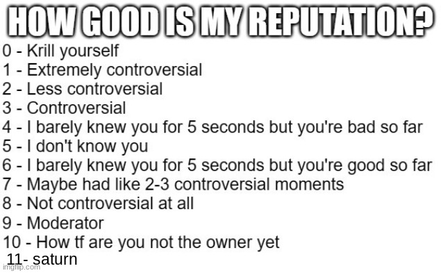 how good is my reputation? | 11- saturn | made w/ Imgflip meme maker