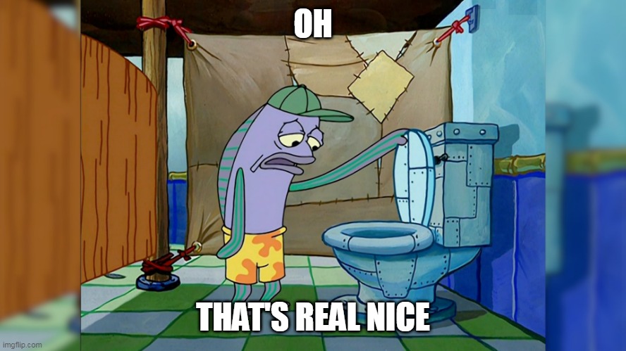 OH THAT'S REAL NICE | image tagged in oh thats real nice spongebob fish looking in toilet | made w/ Imgflip meme maker