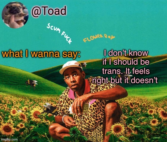 tylor (im kissing you spino) | I don’t know if I should be trans. It feels right but it doesn’t | image tagged in tylor im kissing you spino | made w/ Imgflip meme maker