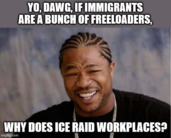 Yo Dawg Heard You | YO, DAWG, IF IMMIGRANTS ARE A BUNCH OF FREELOADERS, WHY DOES ICE RAID WORKPLACES? | image tagged in memes,yo dawg heard you | made w/ Imgflip meme maker