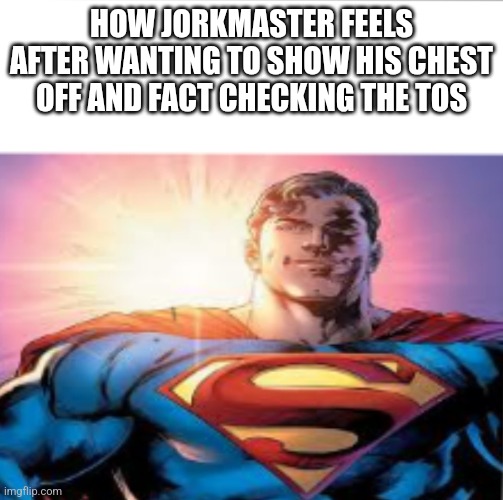 Superman starman meme | HOW JORKMASTER FEELS AFTER WANTING TO SHOW HIS CHEST OFF AND FACT CHECKING THE TOS | image tagged in superman starman meme | made w/ Imgflip meme maker