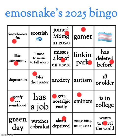 emosnake's 2025 bingo | image tagged in emosnake's 2025 bingo | made w/ Imgflip meme maker