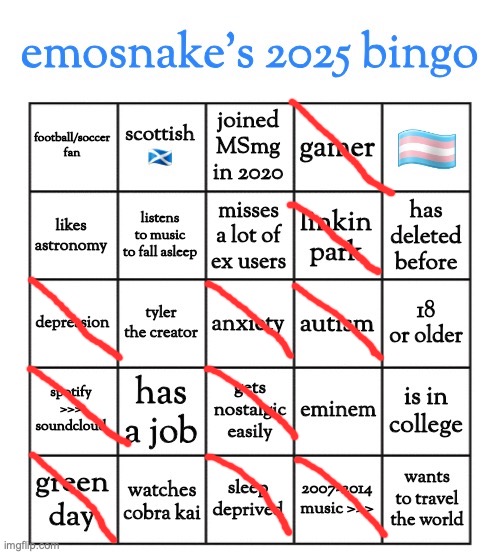 emosnake's 2025 bingo | image tagged in emosnake's 2025 bingo | made w/ Imgflip meme maker