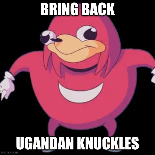 BRING BACK; UGANDAN KNUCKLES | image tagged in ugandan knuckles | made w/ Imgflip meme maker