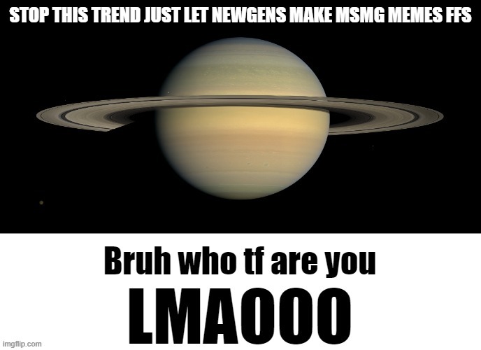 stop it | STOP THIS TREND JUST LET NEWGENS MAKE MSMG MEMES FFS | image tagged in bruh who tf are you lmaooo | made w/ Imgflip meme maker