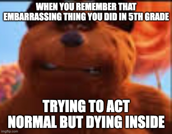 ai lol | WHEN YOU REMEMBER THAT EMBARRASSING THING YOU DID IN 5TH GRADE; TRYING TO ACT NORMAL BUT DYING INSIDE | image tagged in lou cringing,memes,funny,lorax,ai meme,oh wow are you actually reading these tags | made w/ Imgflip meme maker