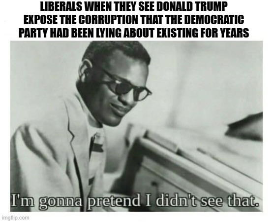 There's too many lies to keep track of | LIBERALS WHEN THEY SEE DONALD TRUMP EXPOSE THE CORRUPTION THAT THE DEMOCRATIC PARTY HAD BEEN LYING ABOUT EXISTING FOR YEARS | image tagged in i'm gonna pretend i didn't see that,democrats,liberals,political meme,donald trump | made w/ Imgflip meme maker