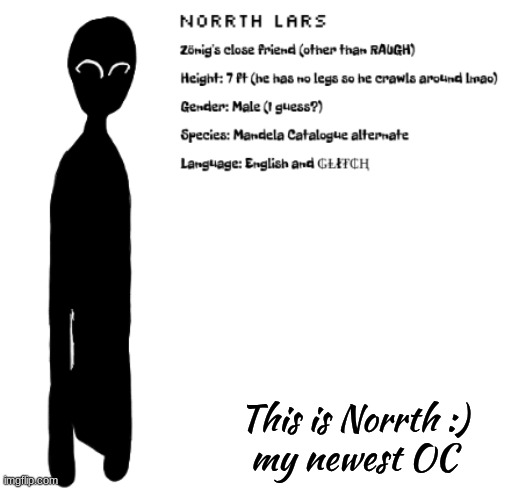 This is Zonig's first close friend | This is Norrth :)
my newest OC | made w/ Imgflip meme maker