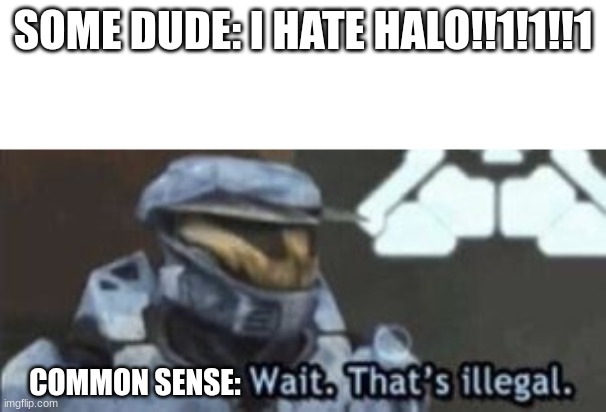 wait. that's illegal | SOME DUDE: I HATE HALO!!1!1!!1; COMMON SENSE: | image tagged in wait that's illegal | made w/ Imgflip meme maker