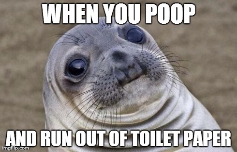 Awkward Moment Sealion Meme | WHEN YOU POOP AND RUN OUT OF TOILET PAPER | image tagged in memes,awkward moment sealion | made w/ Imgflip meme maker