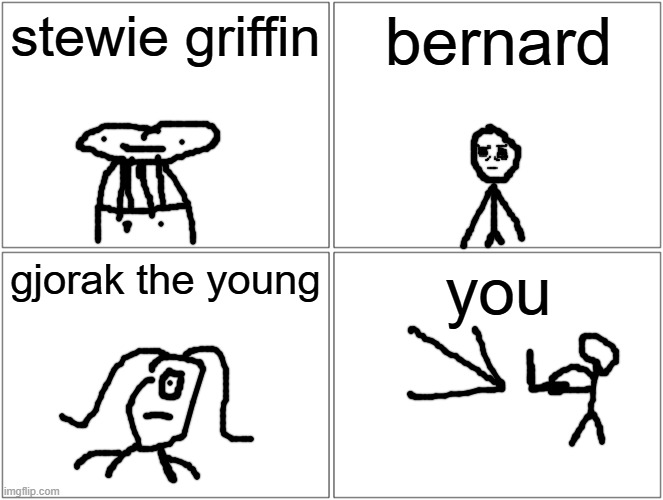 vote to KILL one | stewie griffin; bernard; gjorak the young; you | image tagged in memes | made w/ Imgflip meme maker
